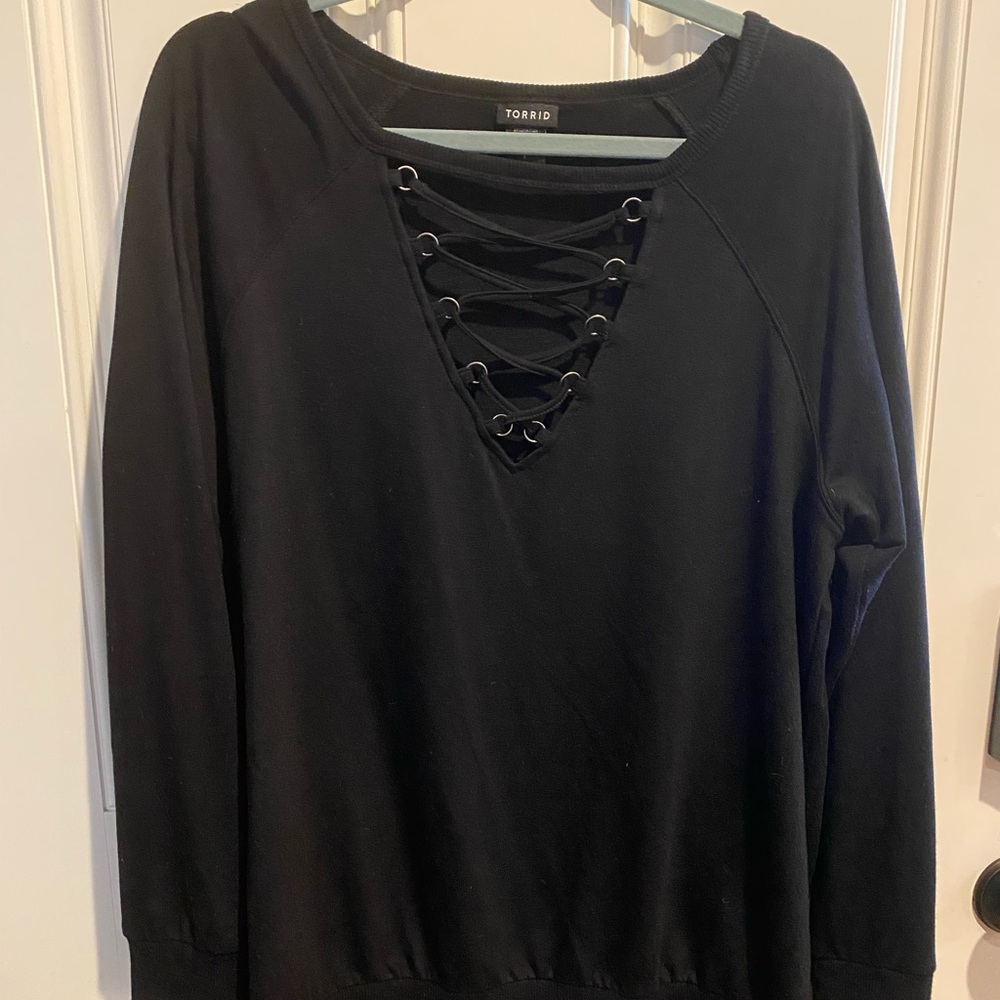 Torrid Sweatshirt, V-neck Strappy, Size 1, EUC